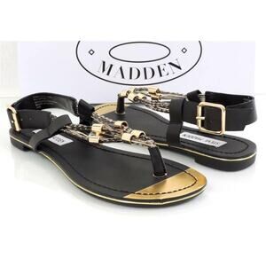 Steve Madden Foolish Flat Thong Sandals Black Multi Size 6.5